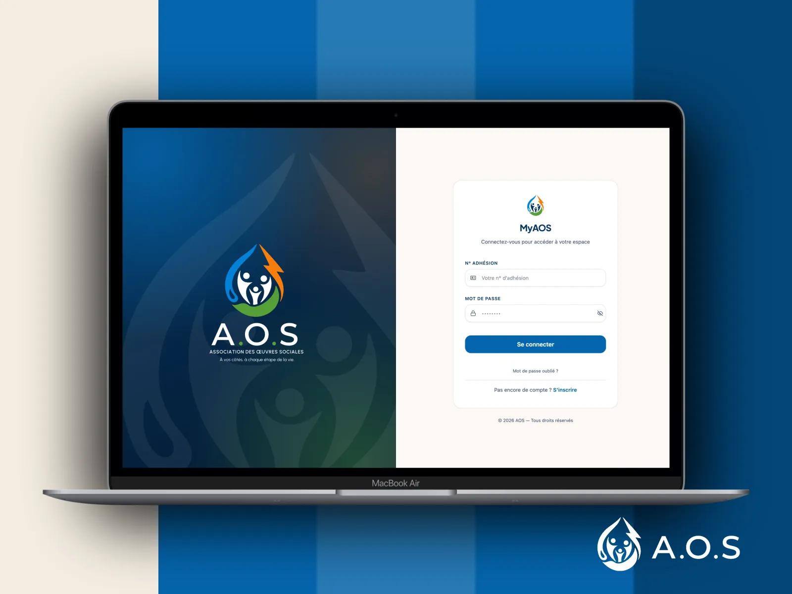 MyAOS sign-in screen on a laptop